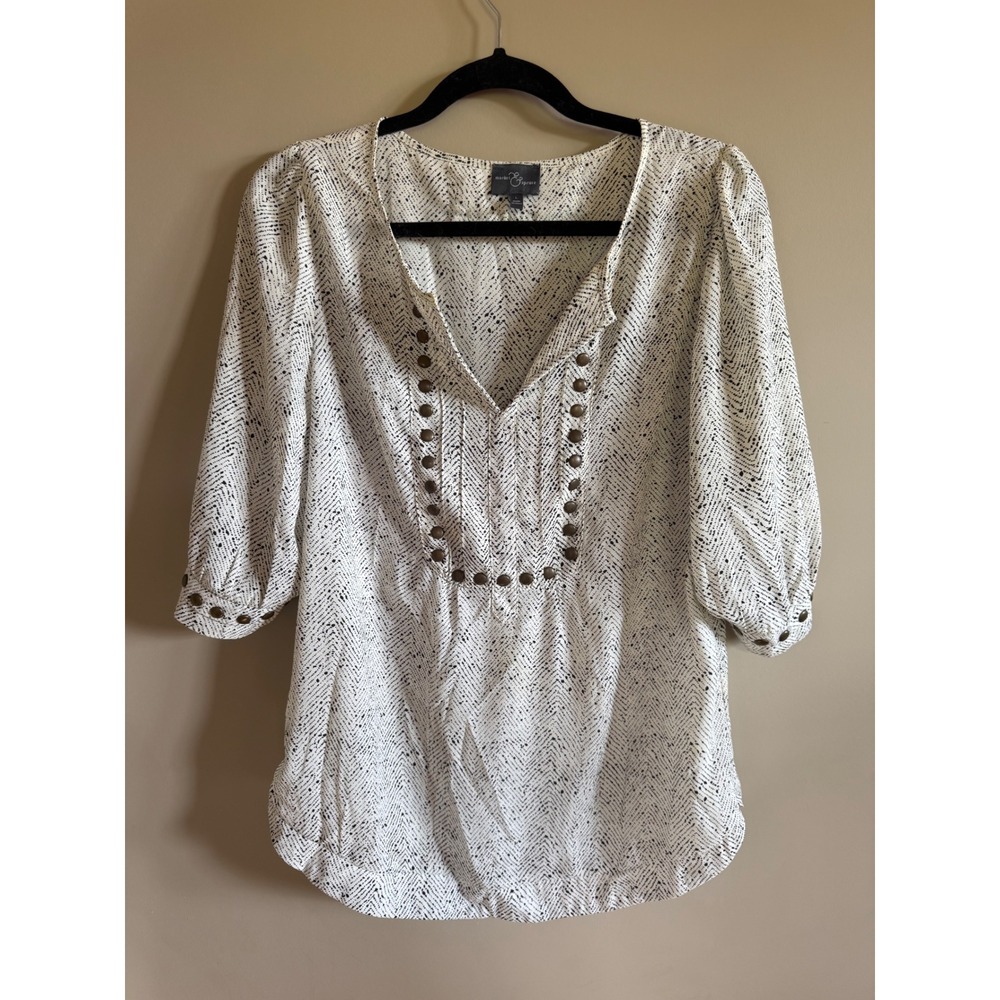 Market & Spruce Tunic Top Womens L‎ 3/4 Sleeve Button Detail Blouse